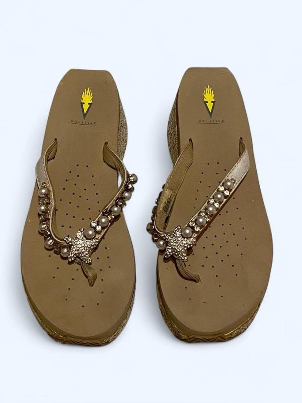Volatile Gold Pearl-Embellished Women's Platform Sandals
